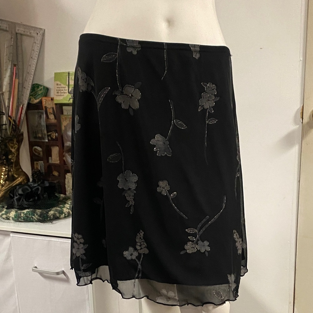 90s FairyCore All That Jazz  Black Floral Skirt
